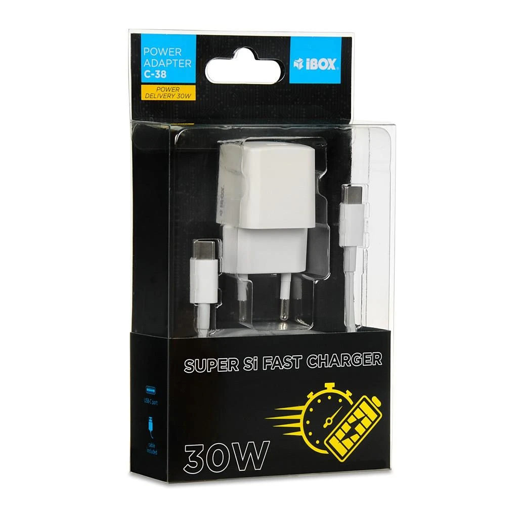 IBOX C-65 PD65W UNIVERSALUS Įkroviklis GaN USB-C CABLE Baltas