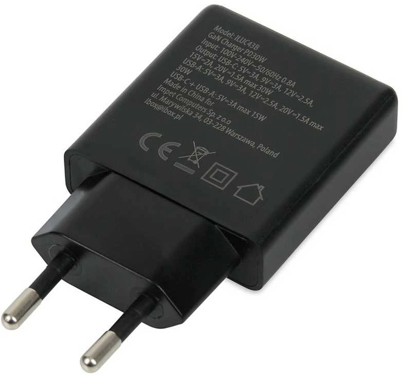 iBOX C-43 Slim GaN PD30W Wall charger, Juodas