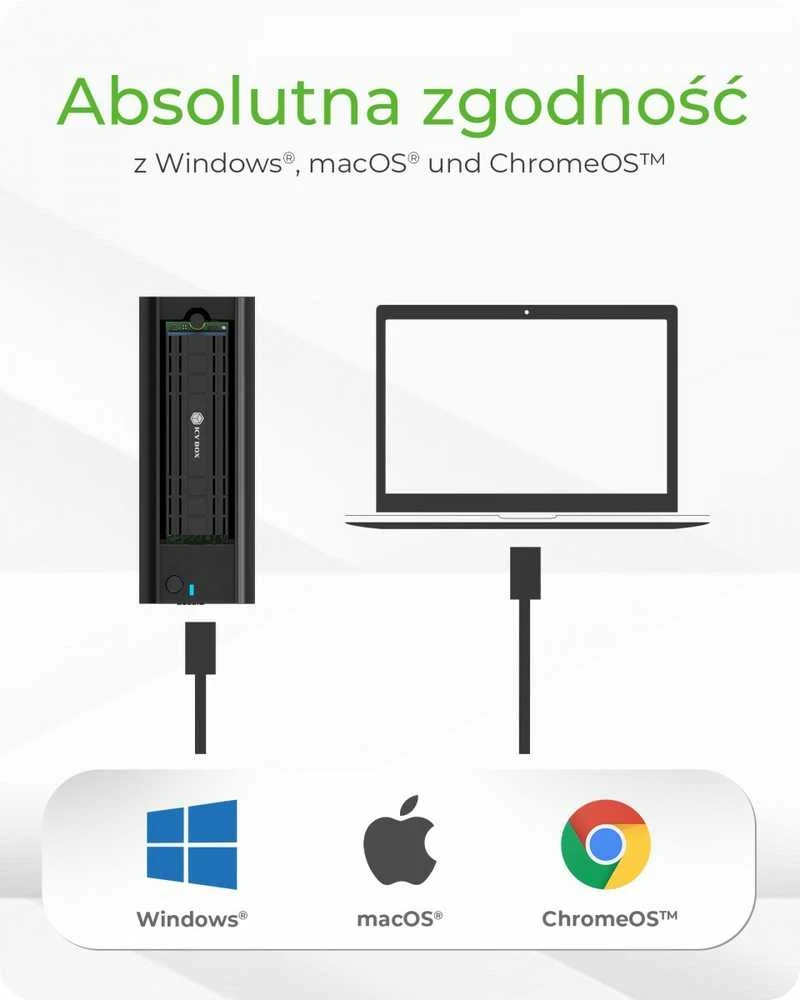 Icy Box RaidSonic ICYBOX IB-180MC-C31 M.2 NVMe ir SATA SSD prijungimo jungtis USB 3.2 Gen2