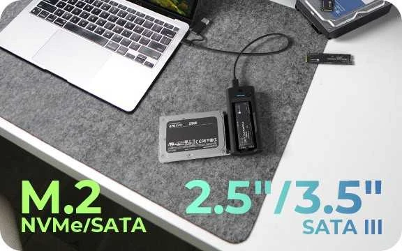 ICY BOX adapteris su prijungtu SSD disku