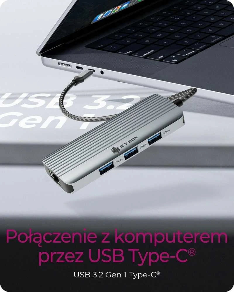 ICY BOX USB-C doko stotelė su trimis USB-A jungtimis