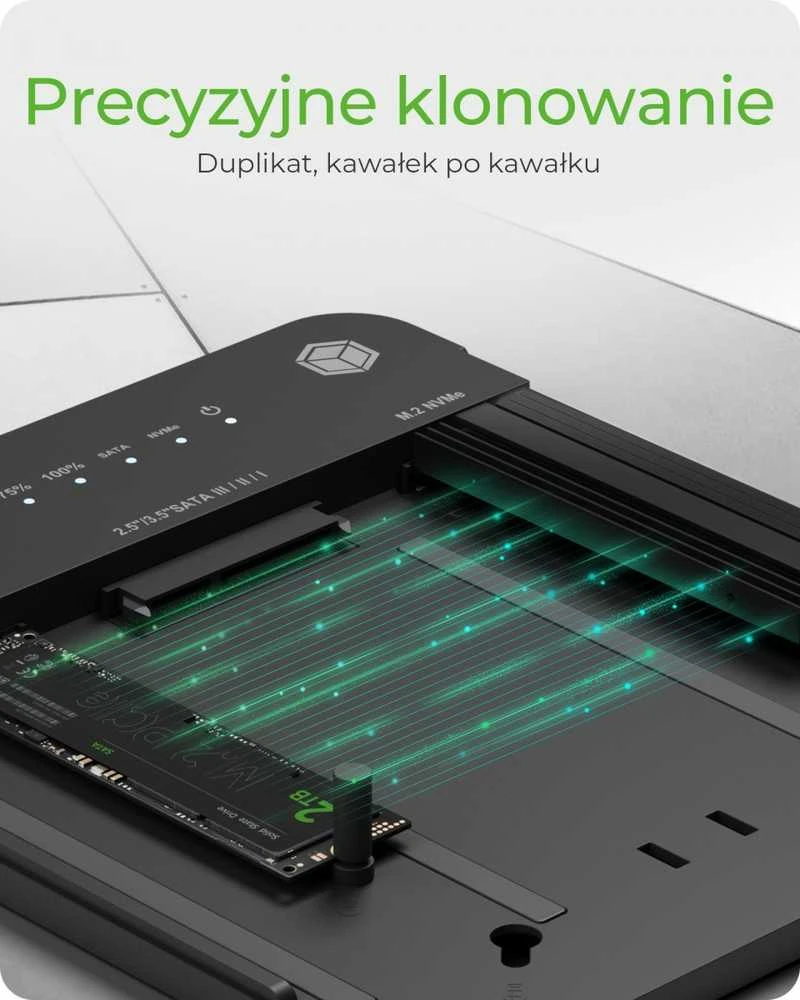 „Raidsonic Icy Box IB-2915MSCL-C31“ prijungimo stotelė ir „CloneStation“, skirta M.2 NVMe ir M.2 SATA SSD ir 2,5 colio / 3,5 colio SATA SSD / HDD
