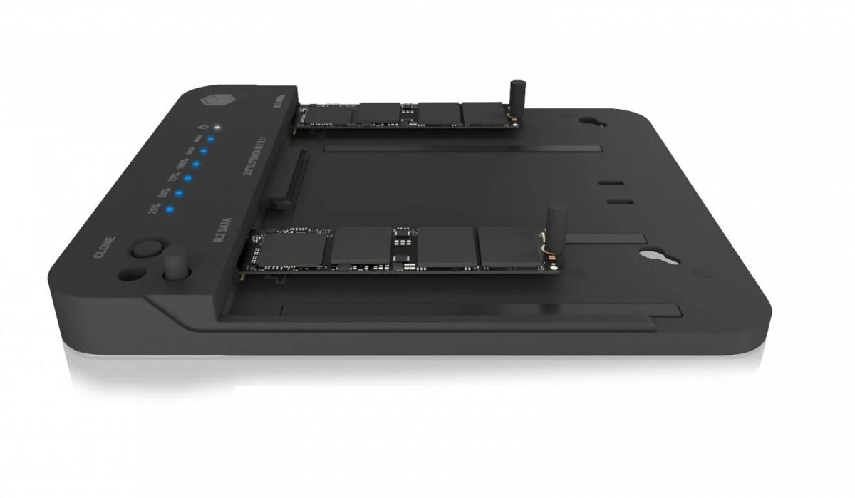 „Raidsonic Icy Box IB-2915MSCL-C31“ prijungimo stotelė ir „CloneStation“, skirta M.2 NVMe ir M.2 SATA SSD ir 2,5 colio / 3,5 colio SATA SSD / HDD