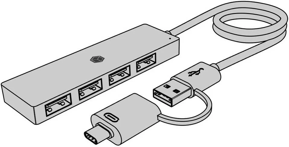 Icy Box Port IB-HUB1424-C3 4 prievadų USB A tipo šakotuvas, C/A tipo jungtis