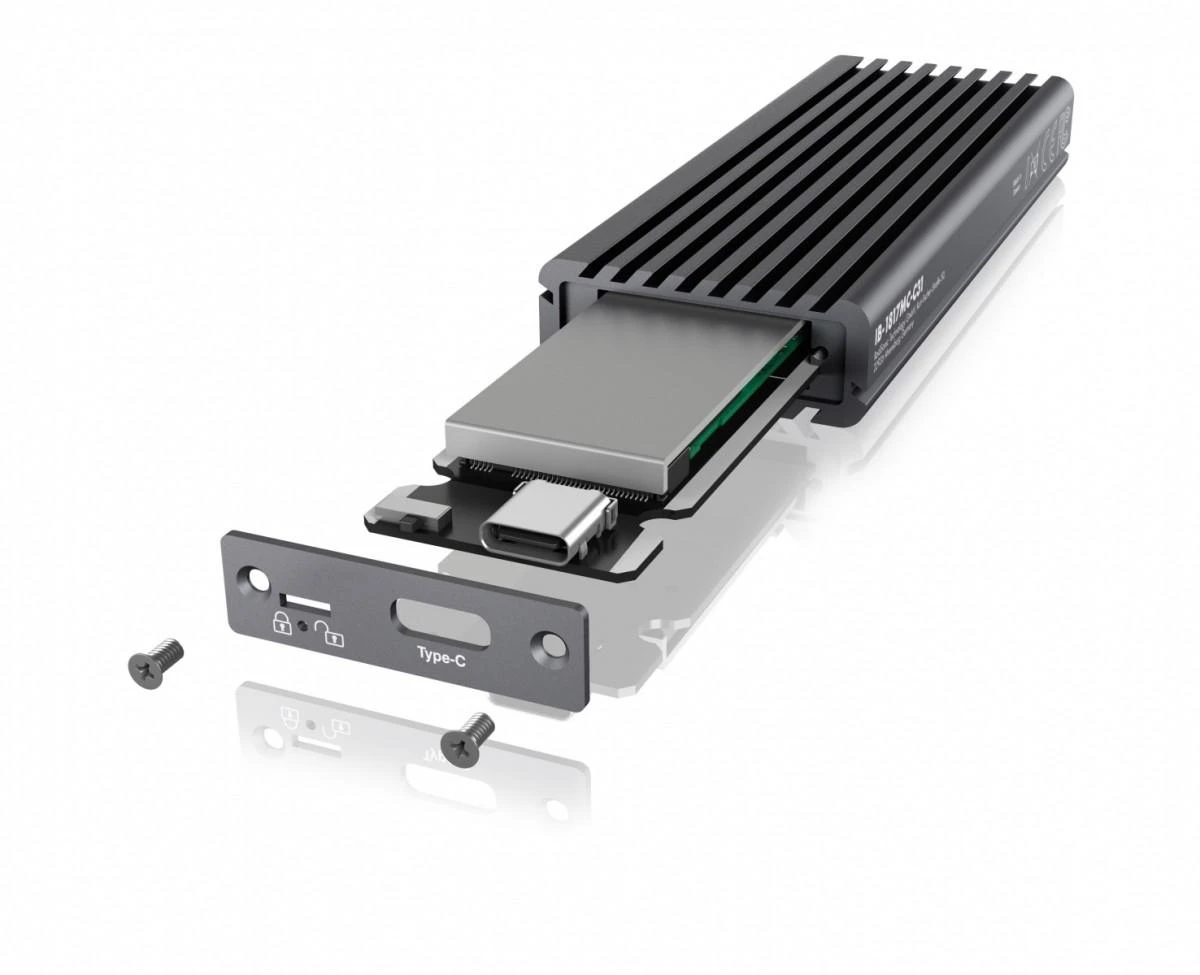 Išmontuotas Icy Box M.2 SSD korpusas su USB-C jungtimi