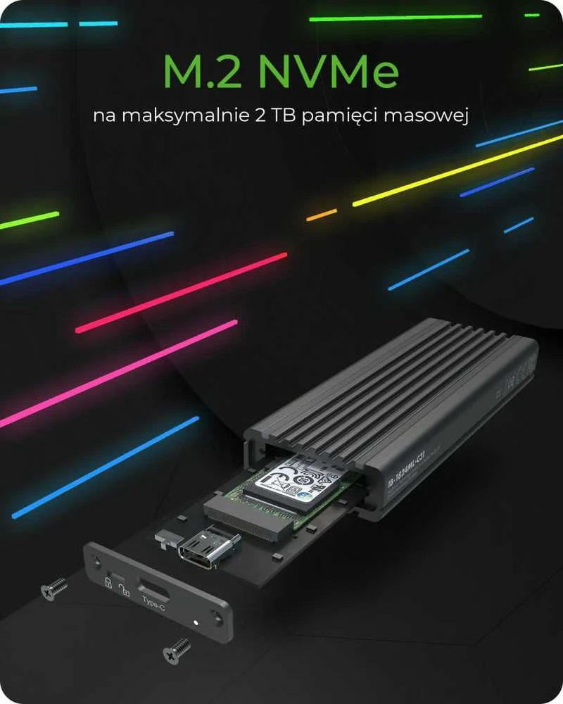 ICY BOX IB-1824ML-C31 USB Type-C korpusas, skirtas M.2 NVMe SSD - RGB apšviesta