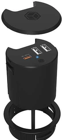 Icy Box IB-HUB1407 3 prievadų stalinis įkroviklis, 2x USB-A, 1x USB-C, 60 mm anga