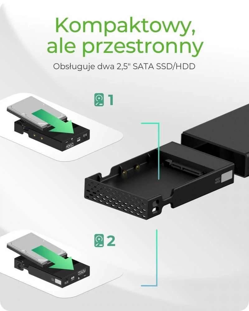 RaidSonic ICY BOX IB-RD2253-C31 išorinis RAID korpusas, skirtas 2x2,5 SATA I/II/III SSD ir HDD