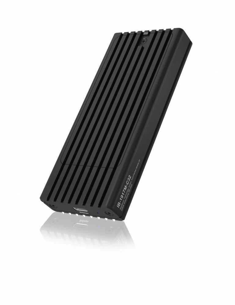 Juodas RaidSonic NVMe SSD dėklas su briaunotu paviršiumi