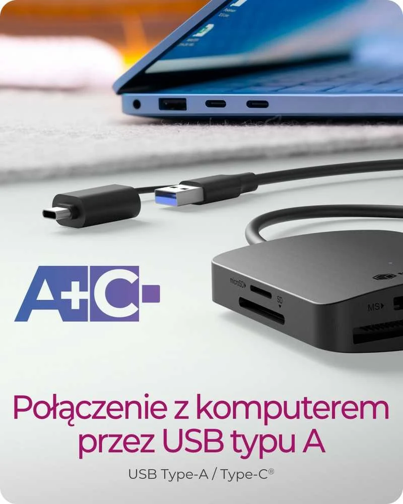 Kortelių skaitytuvas su USB-A ir USB-C jungtimis