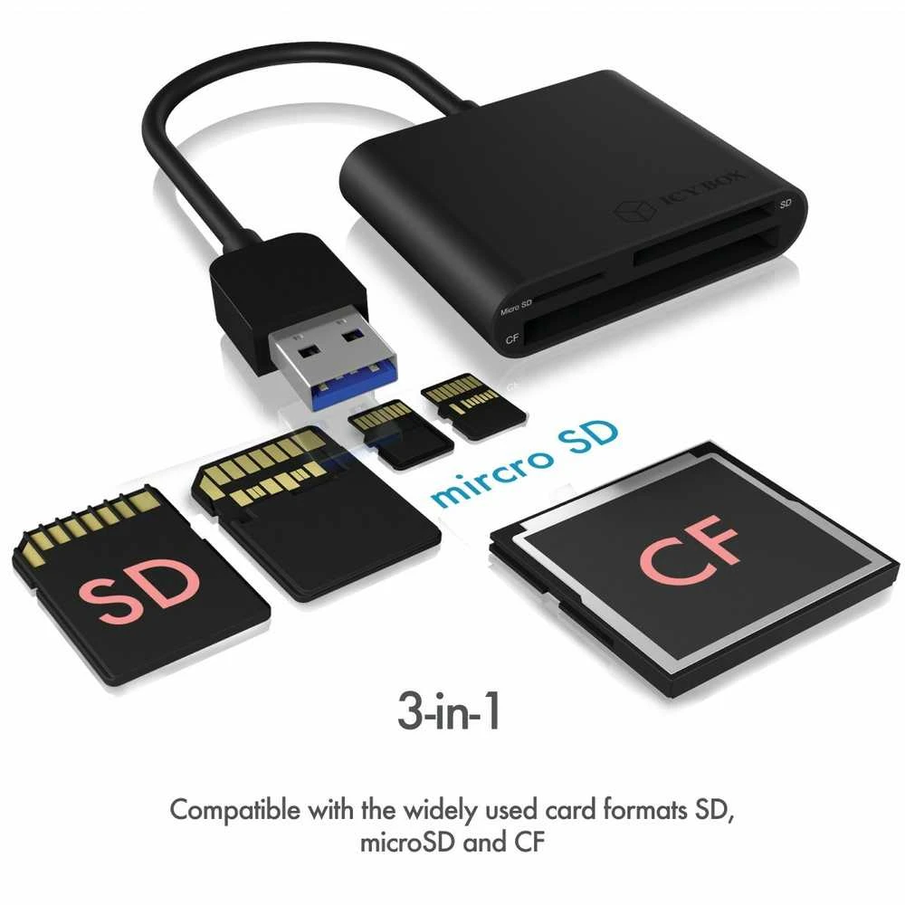 ICYBOX IB-CR301-U3 Icy Box Išorinis kortelių skaitytuvas USB 3.0, CF, SD, Micro SD