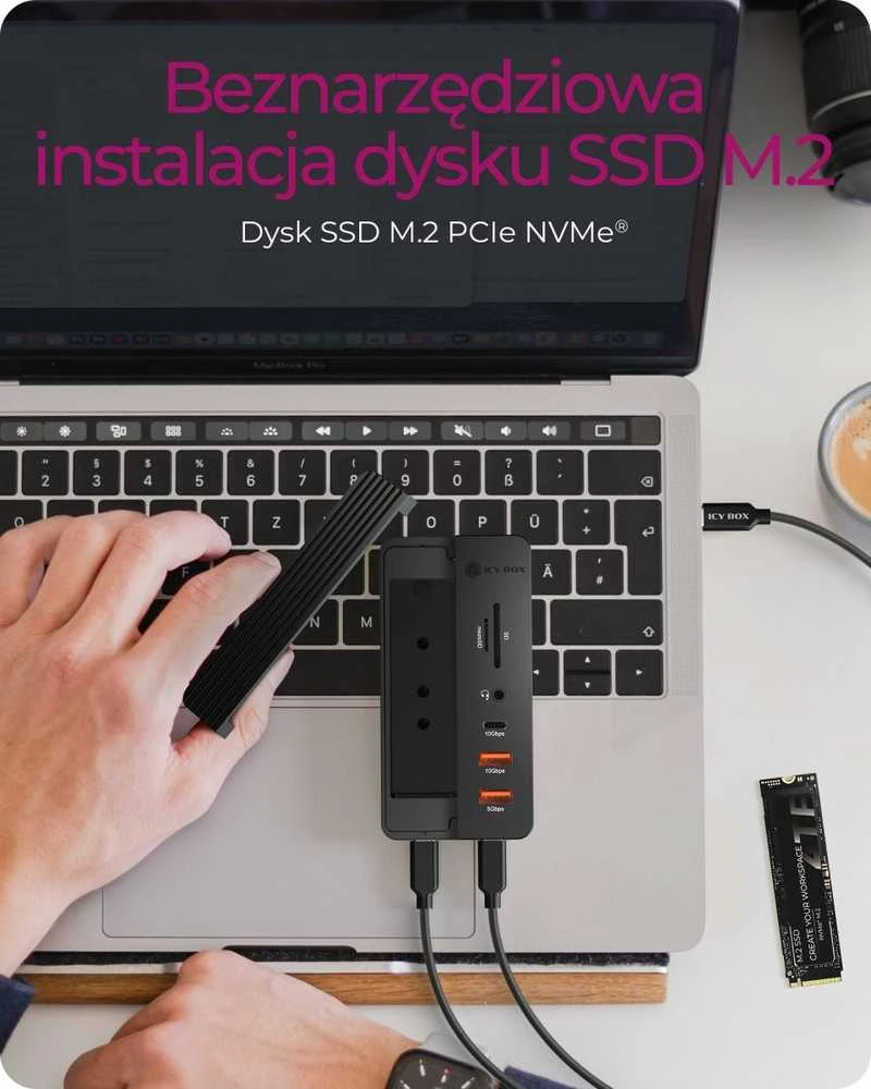 ICY BOX adapteris su M.2 NVMe SSD montavimo funkcija