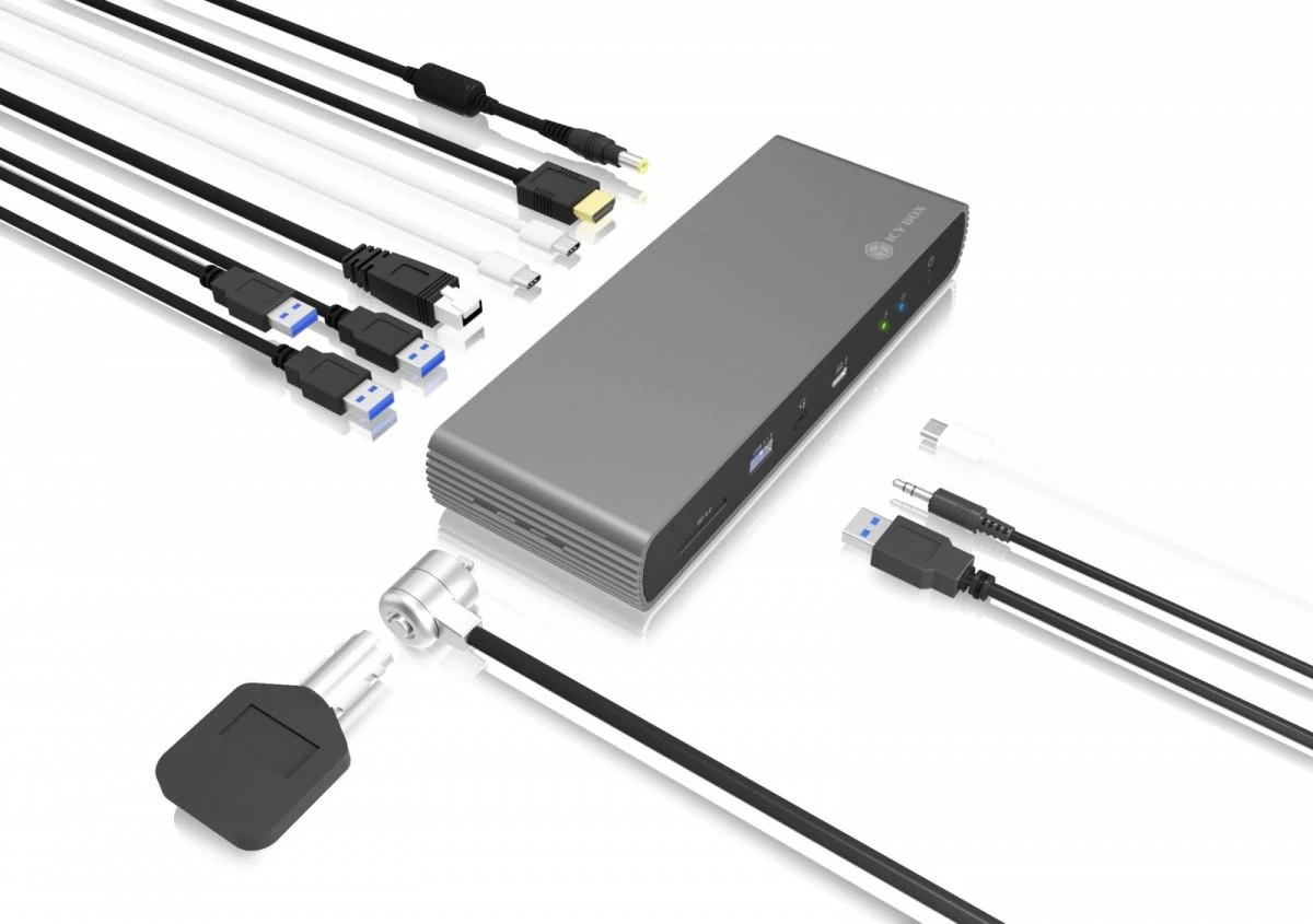 „RaidSonic ICY BOX IB-DK8801-TB4“ „Thunderbolt 4 Type-C“ prijungimo stotelė su 2 „Thunderbolt 4“ ir 4 USB3.2 Gen 2 Type-A SD kortelėmis