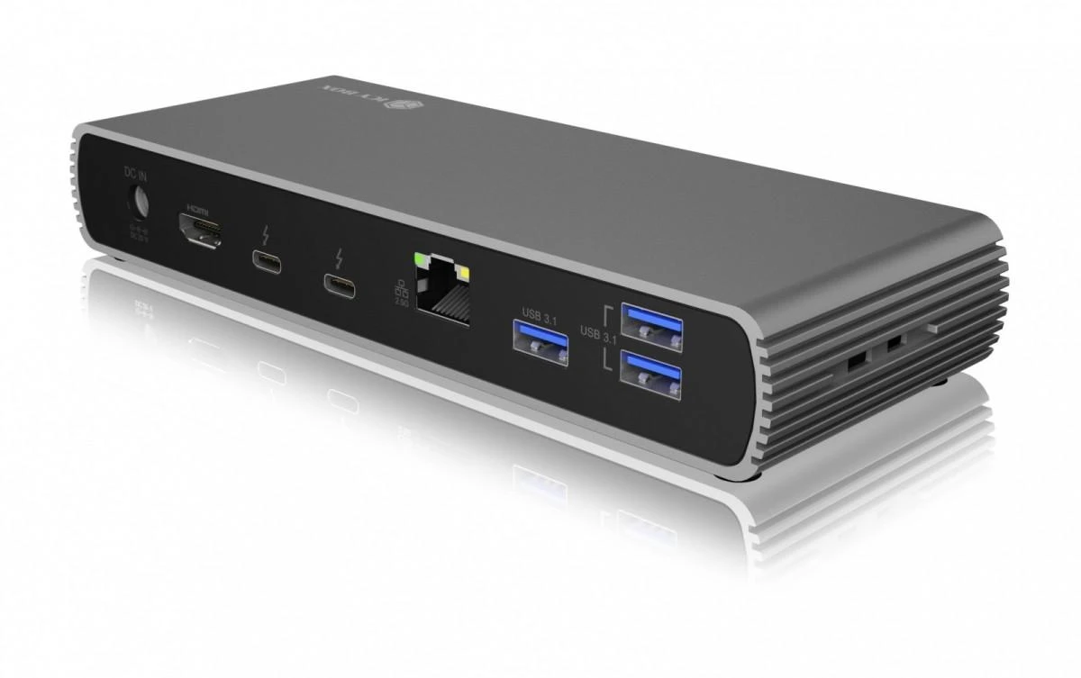 „RaidSonic ICY BOX IB-DK8801-TB4“ „Thunderbolt 4 Type-C“ prijungimo stotelė su 2 „Thunderbolt 4“ ir 4 USB3.2 Gen 2 Type-A SD kortelėmis
