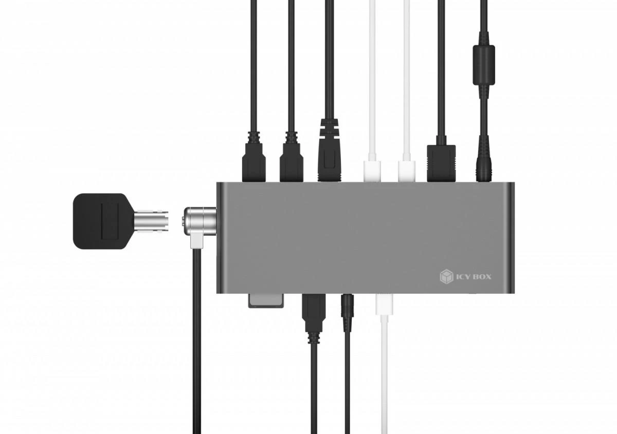 „RaidSonic ICY BOX IB-DK8801-TB4“ „Thunderbolt 4 Type-C“ prijungimo stotelė su 2 „Thunderbolt 4“ ir 4 USB3.2 Gen 2 Type-A SD kortelėmis
