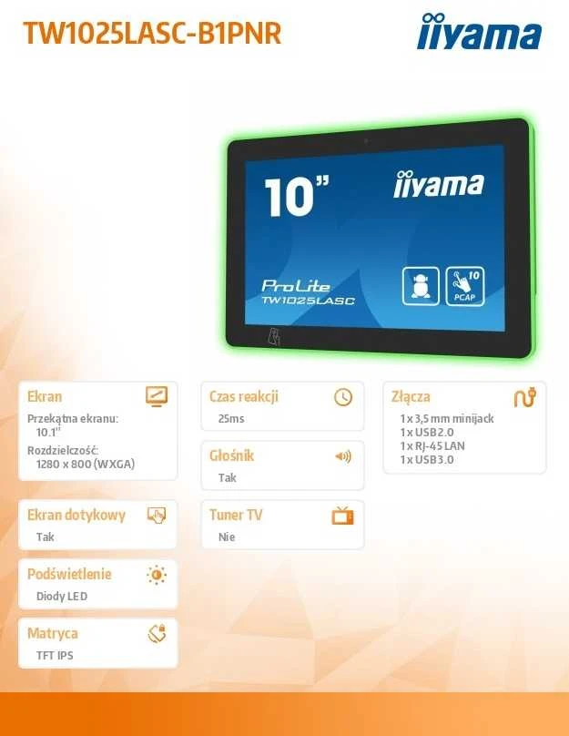 Monitorius „iiyama TW1025LASC-B1PNR“ – jutiklinis ekranas su 10 colių HD „Android“ ryšiu