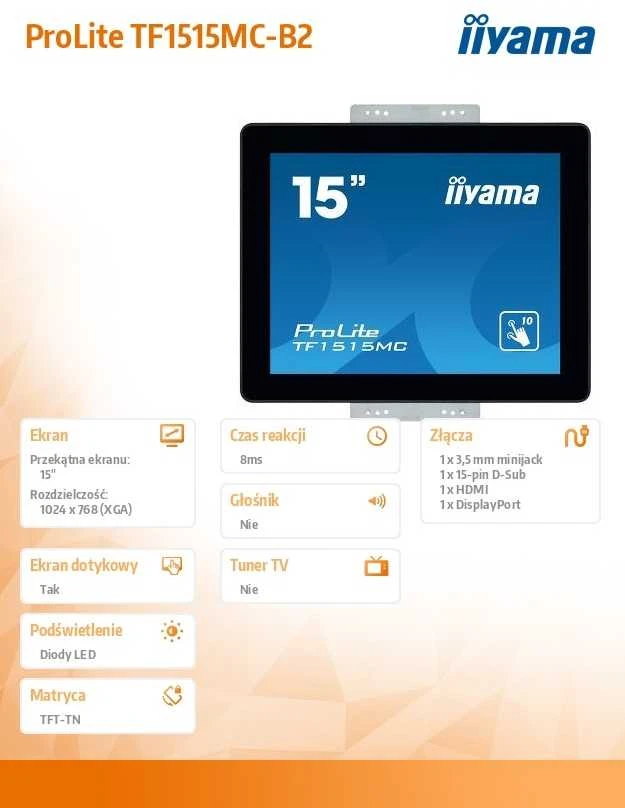 Monitorius iiyama ProLite TF1515MC-B2, 15"