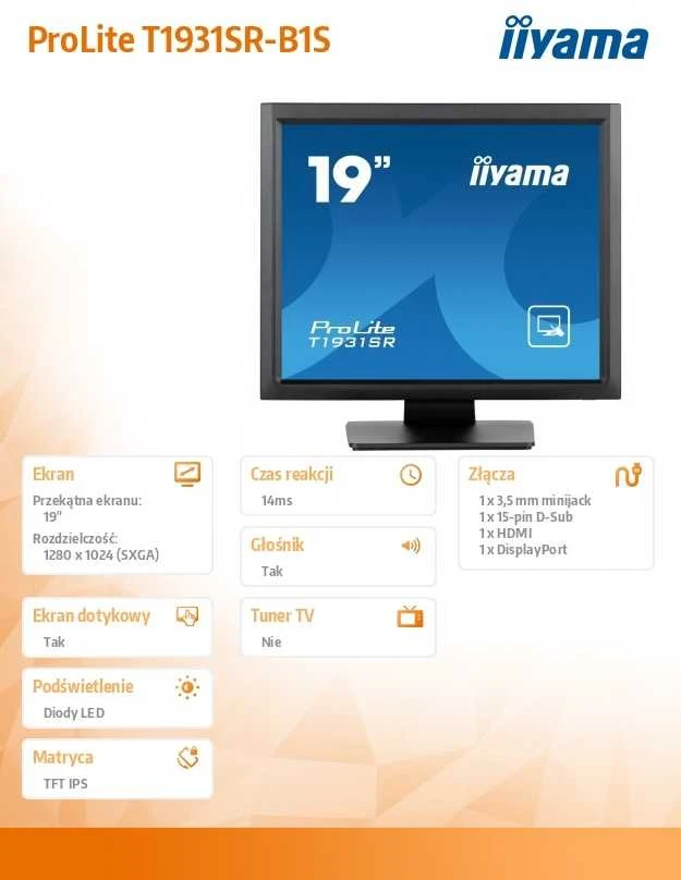 Iiyama Monitorius ProLite T1931SR-B1S T1931SRB1S (T1931SR-B1S)