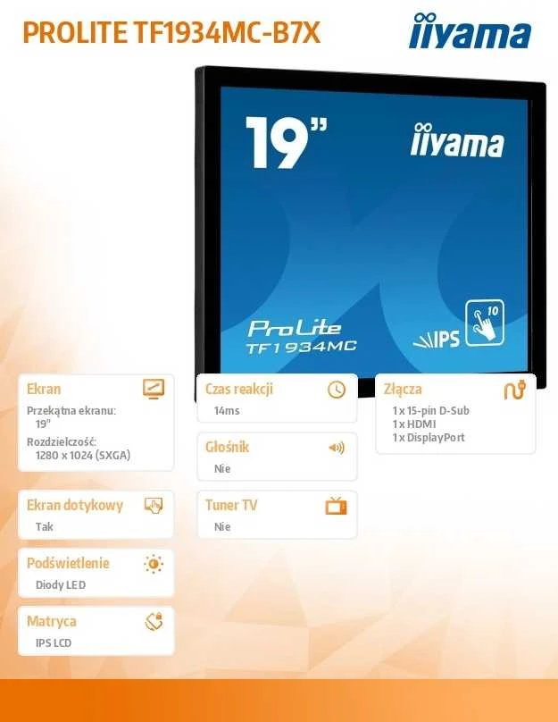 Monitorius IIYAMA 19 colių IPS 10 Point Touch 5:4 1000:1 315cd/m2 USB VGA HDMI DP Juodas