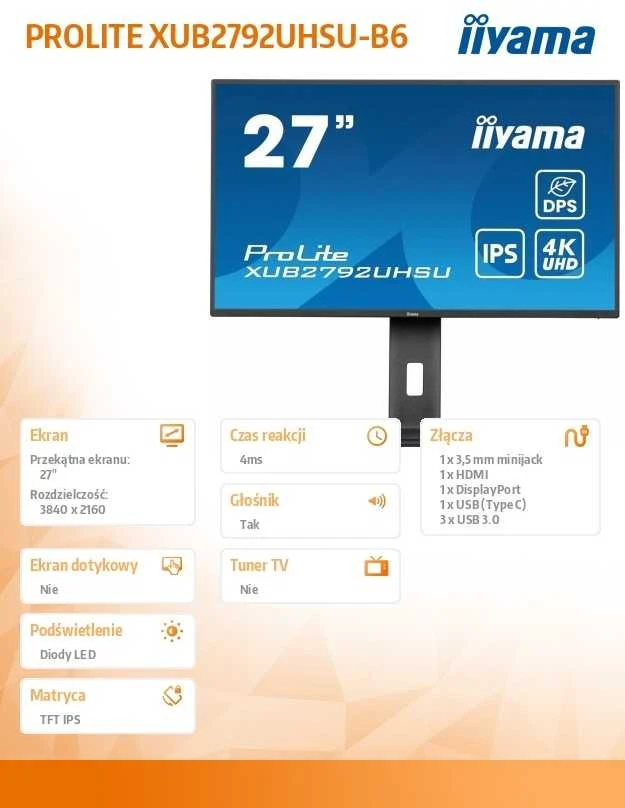 Monitorius iiyama ProLite XUB2792UHSU-B6- 60Hz | 4K | 27'' | IPS | 4ms