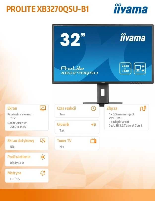 Monitorius - Iiyama ProLite XB3270QSU-B1 32" 2560x1440 Juodas