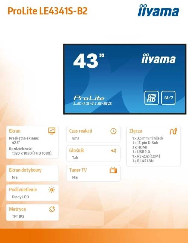 Monitorius iiyama ProLite LE4341S-B2