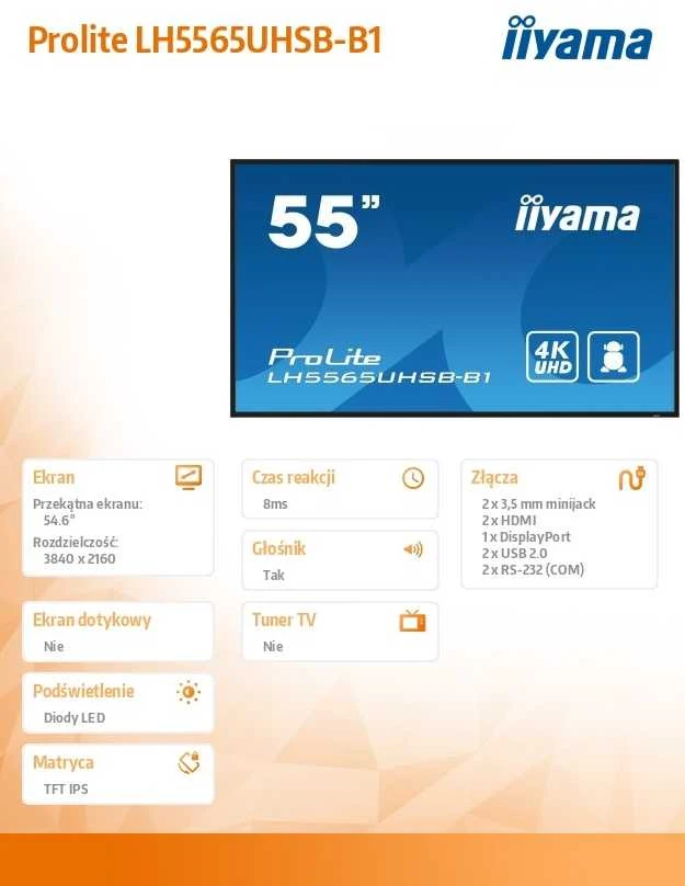 Monitorius iiyama ProLite LH5565UHSB-B1