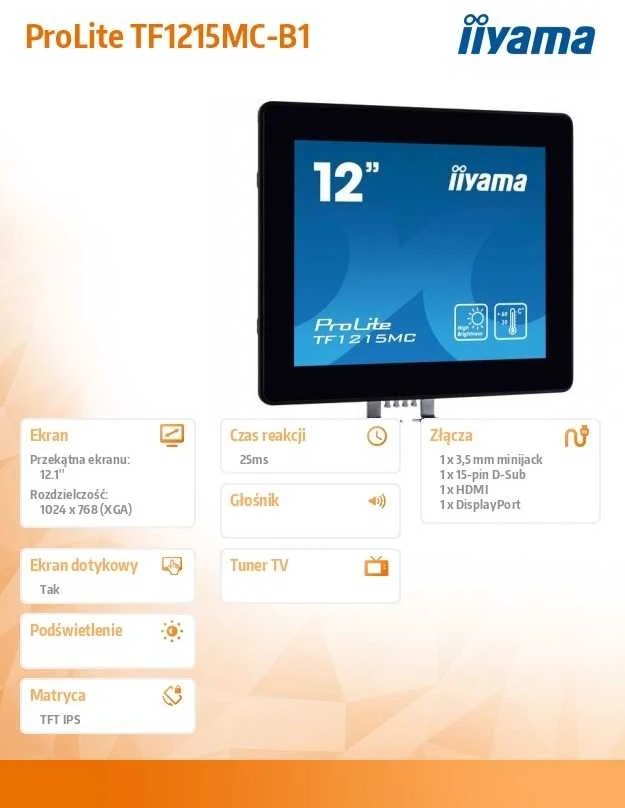 Monitorius iiyama ProLite TF1215MC-B1 B Open Frame