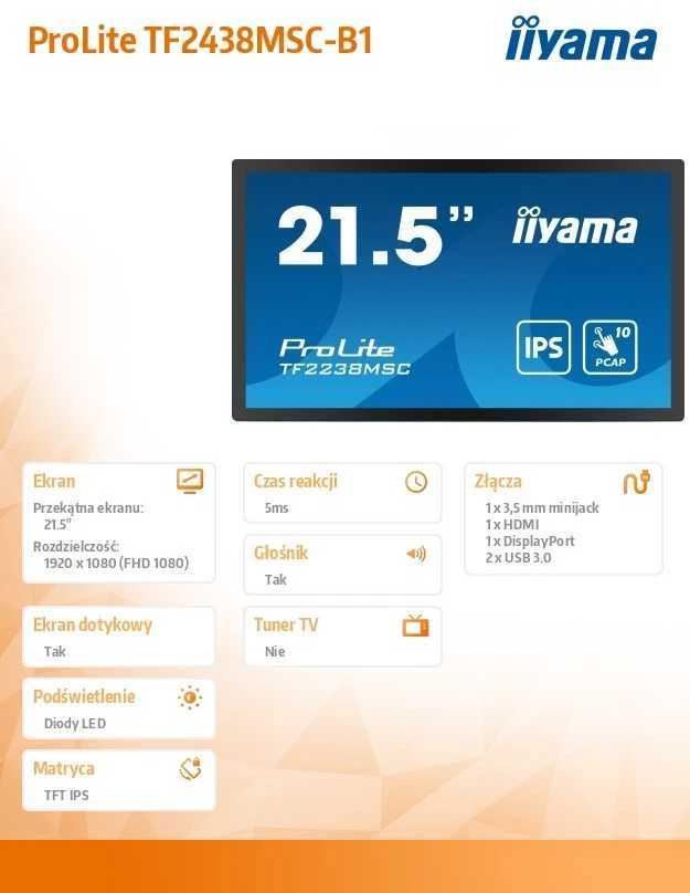 Monitorius iiyama ProLite TF2238MSC-B1 Open Frame
