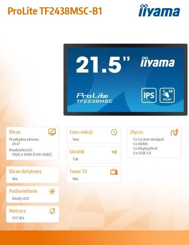 Monitorius iiyama ProLite TF2438MSC-B1 atviras rėmelis