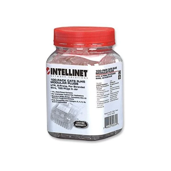 INTELLINET moduliniai kištukai RJ45 lanksčiam UTP 8P8C, Cat 6, 100 vnt.