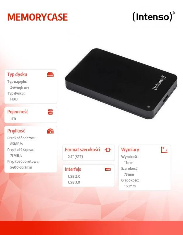 INTENSO 6021560 Išorinis kietasis diskas HDD Intenso MemoryCase 2.5 1TB USB3, Juodas