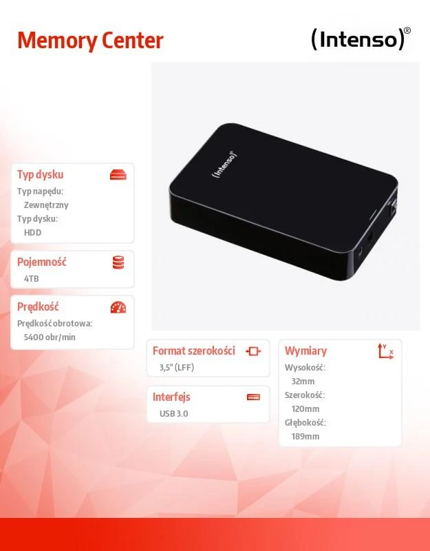 INTENSO 6031512 Išorinis kietasis diskas HDD Intenso Memory Center 3.5 4TB USB 3.0, Juodas