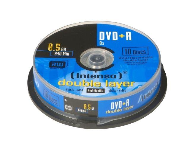 1x10 Intenso DVD+R 8,5GB 8x greitis, dvigubo sluoksnio tortų dėžutė