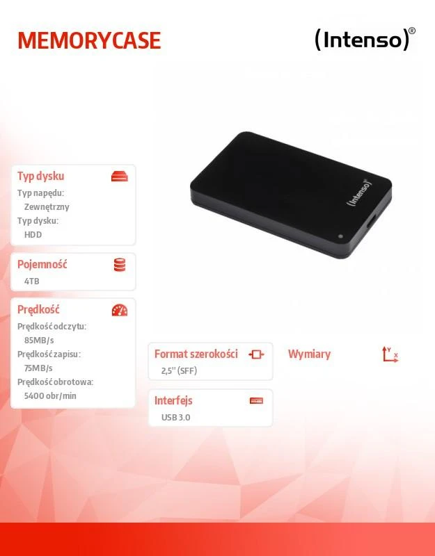 Kietasis diskas HDD Intenso MemoryCase 2,5'' 4TB, USB 3.0, Juodas