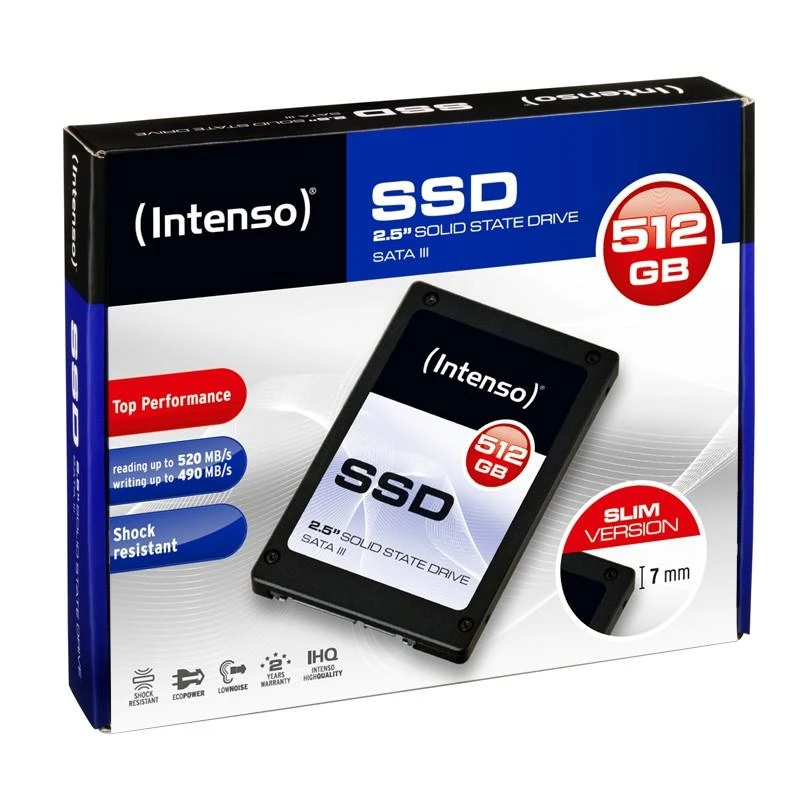 SSD Intenso Top 512GB SATA3, 520/300MBs, Atsparus smūgiams, Mažos galios