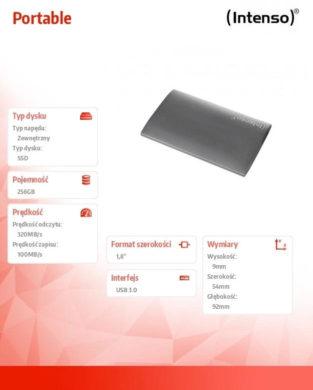 Kietasis diskas „Intenso“ išorinis nešiojamasis SSD 1,8 colio 256 GB, „Premium Edition“, USB 3.0, antracitas