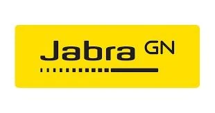 Jabra GN logotipas stačiakampio formos geltoname fone