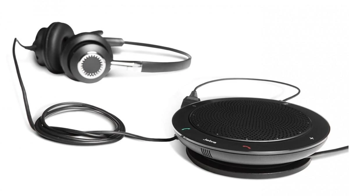 JABRA SPEAK 410 MS garsiakalbis, skirtas UC USB konferencijos sprendimui 360 laipsnių mikrofono prijungimas ir atkūrimas nutildymo ir garsumo mygtukas