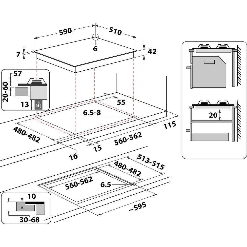 Whirlpool AKT 627/NB1 Juodas Built-in 59 cm Gas 4 zone(s)