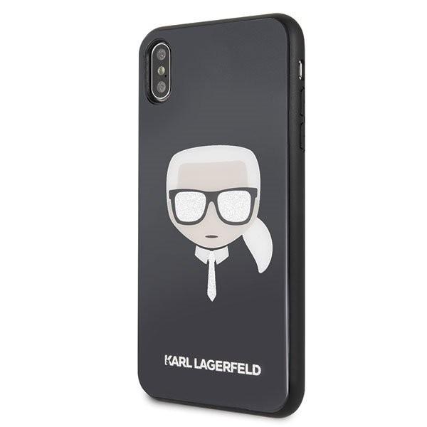 Dėklas Karl Lagerfeld KLHCI65DLHBK iPhone XsMax juoda/juodas Iconic Glitter Karl`s Head