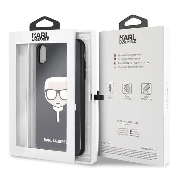 Dėklas Karl Lagerfeld KLHCI65DLHBK iPhone XsMax juoda/juodas Iconic Glitter Karl`s Head