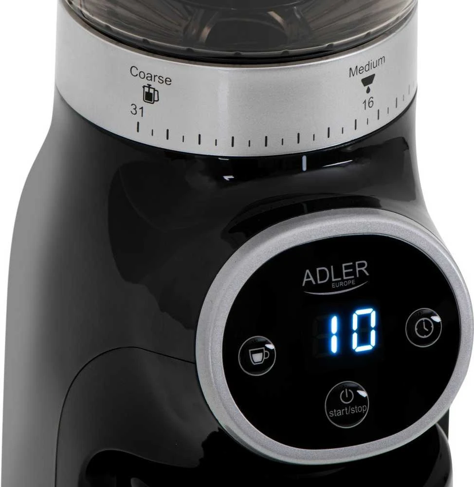 Kavamalė Adler | Kavos malūnėlis | AD 4450 Burr | 300 W | Kavos pupelių talpa 300g | Puodelių skaičius 1-10 vnt(s) | Juodas