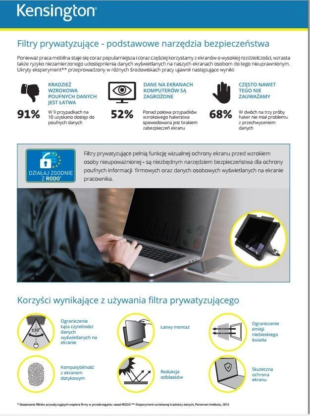 Leitz KENSINGTON 626475 Kensington privatumo filtras 2 krypčių nuimamas 18,5 platus 16:9