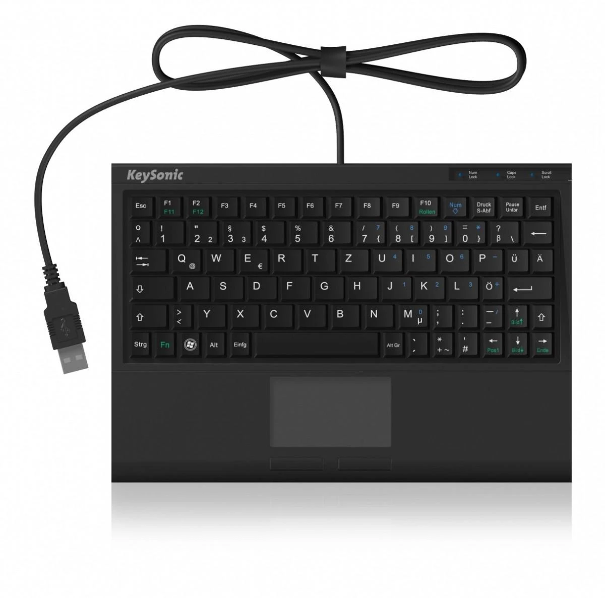 Icy Box KeySonic Mini klaviatūra, smart touchpad, USB, Juodas