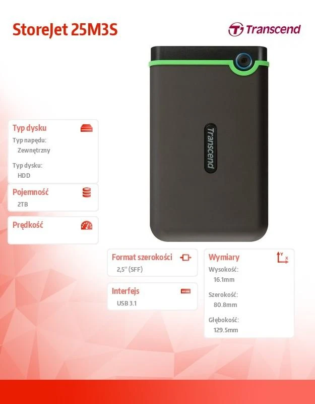 TRANSCEND StoreJet 25M3 2TB išorinis kietasis diskas, atsparus smūgiams