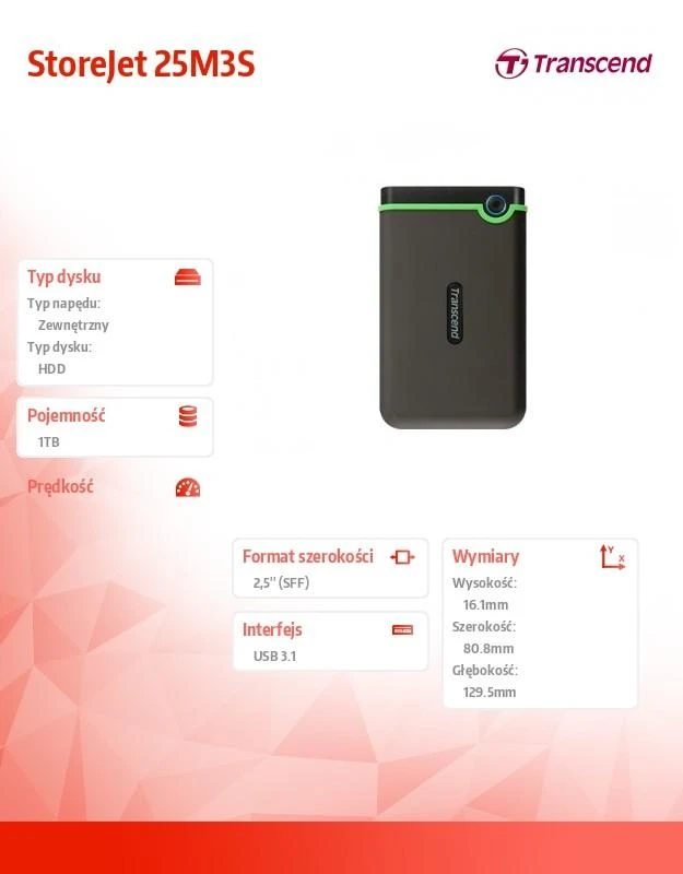 Transcend Kietasis diskas USB3 1 TB, išorinis 2,5 colio