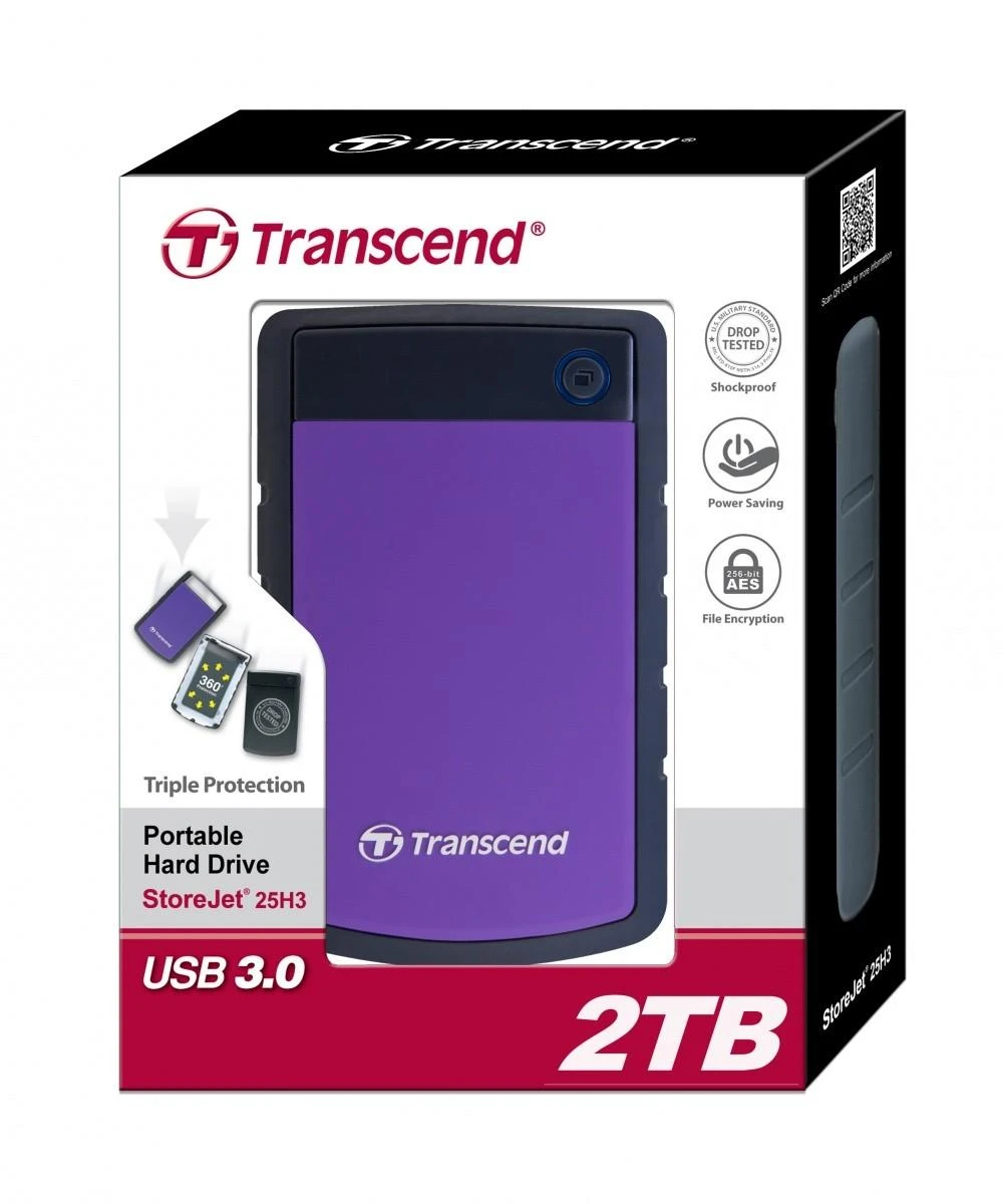 Kietasis išorinis diskas Transcend 25H3P 2.5'' 2TB USB3, Triguba smūgių slopinimo sistema