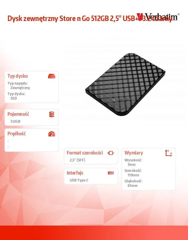 Kietasis diskas Verbatim Store n Go Portable SSD USB3.2 512GB