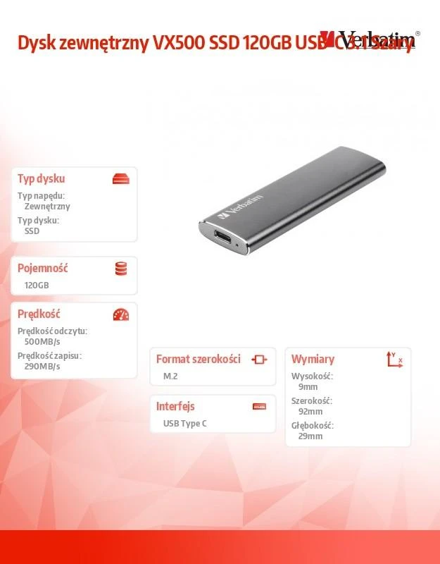 Kietasis diskas Verbatim Vx500 120 GB Sidabras